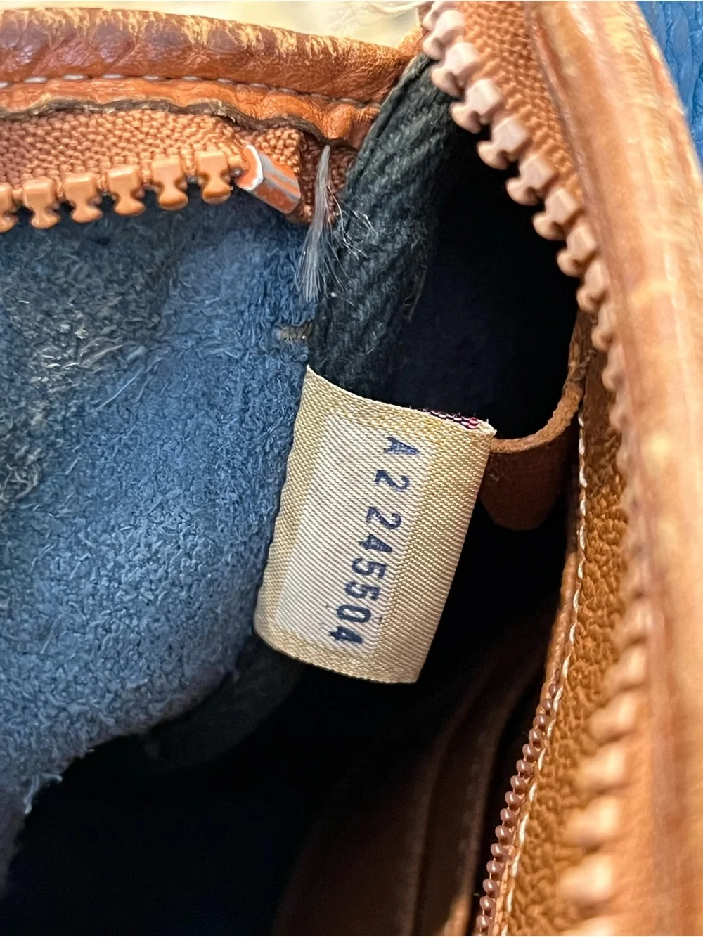 Vintage RARE Dooney & Bourke French blue All Weather Leather bag with Brown Trim